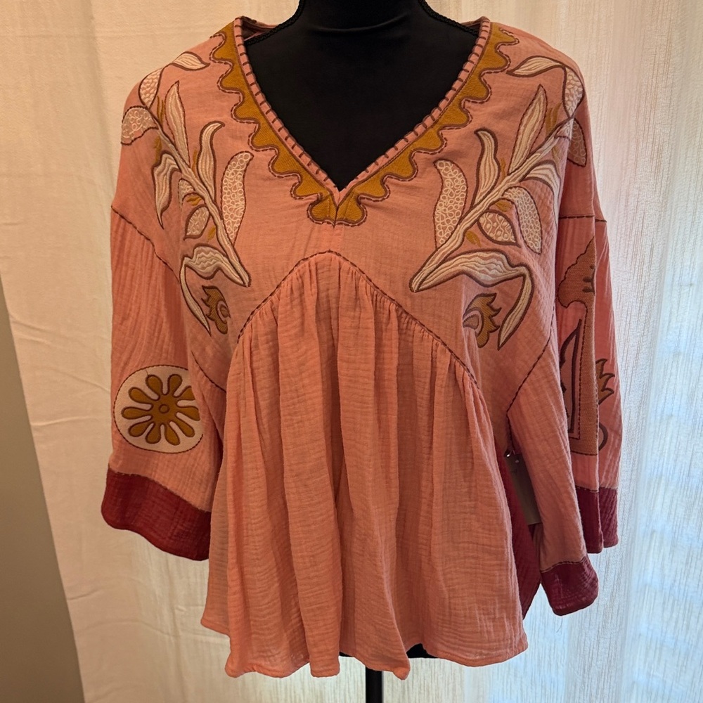 Easel Pink and Red Boho Blouse